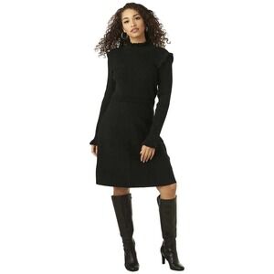 MP Hailey Lyn Petites Black Ribbed a line long‎ sleeve ruffle mock beck dress A